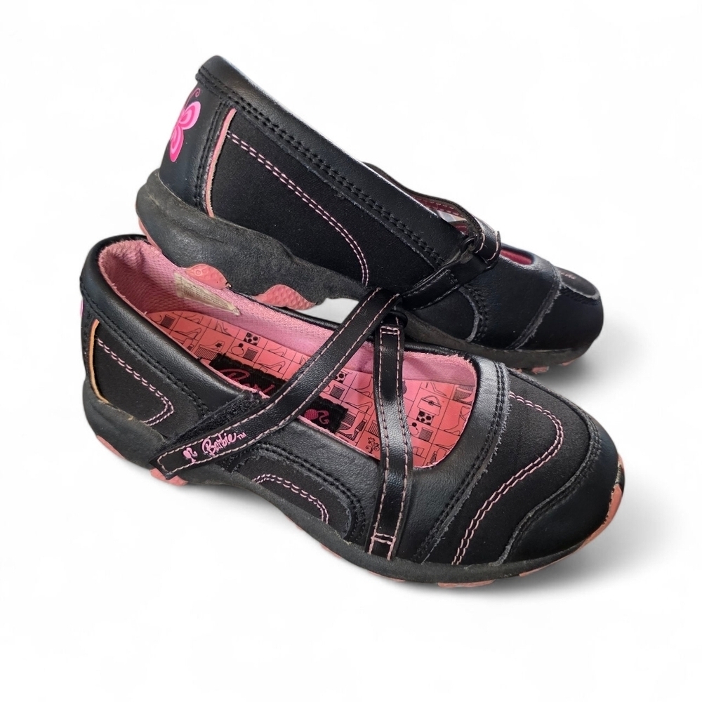Barbie Sport Buster Brown Mary Jane Sneakers Girls Size 11 Black Pink Butterfly